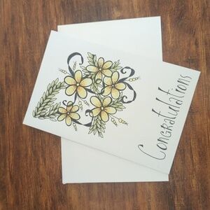 🌻 5/$20 Handmade Floral Zentangle Card- Yellow,Orange & Black- Congratulations